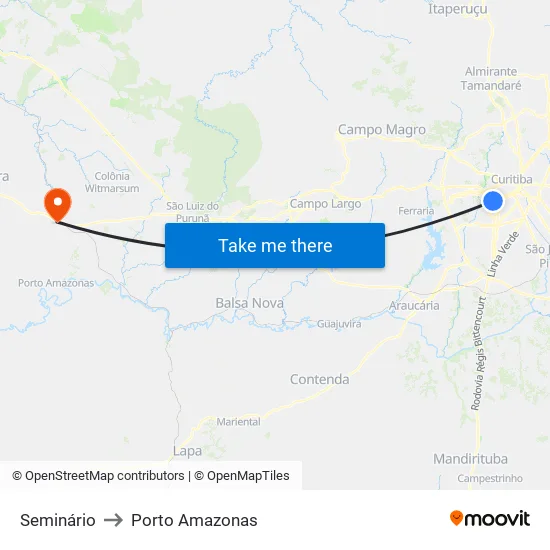 Seminário to Porto Amazonas map