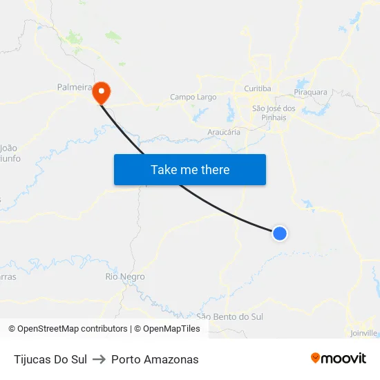 Tijucas Do Sul to Porto Amazonas map