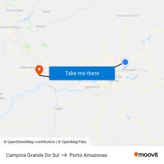 Campina Grande Do Sul to Porto Amazonas map