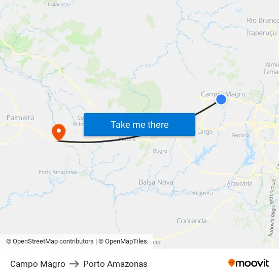 Campo Magro to Porto Amazonas map