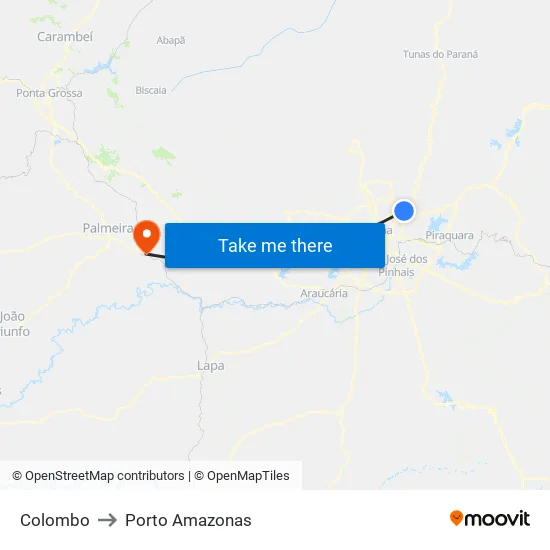 Colombo to Porto Amazonas map