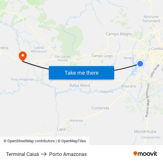 Terminal Caiuá to Porto Amazonas map