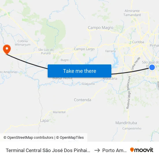 Terminal Urbano e Metropolitano Central de São José dos Pinhais to Porto Amazonas map