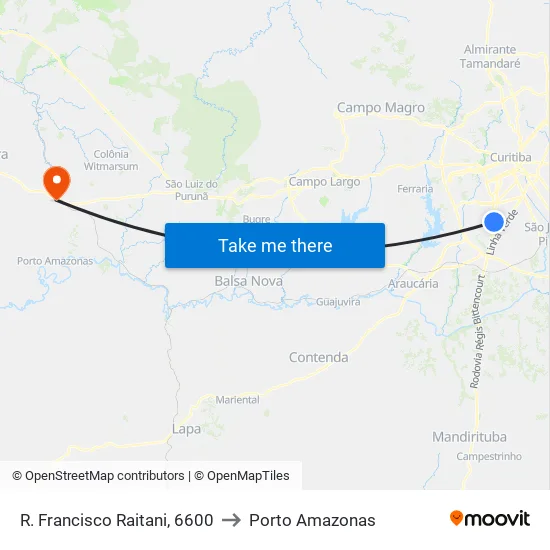 R. Francisco Raitani, 6600 to Porto Amazonas map