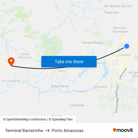 Terminal Barreirinha to Porto Amazonas map