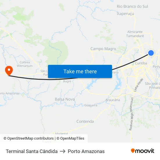 Terminal Santa Cândida to Porto Amazonas map