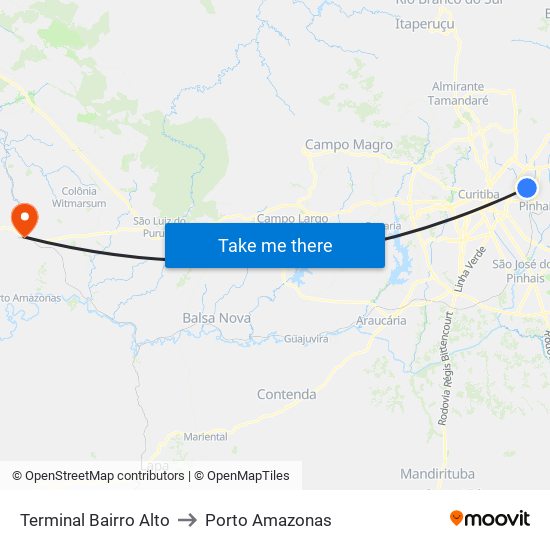 Terminal Bairro Alto to Porto Amazonas map