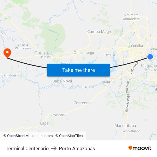 Terminal Centenário to Porto Amazonas map