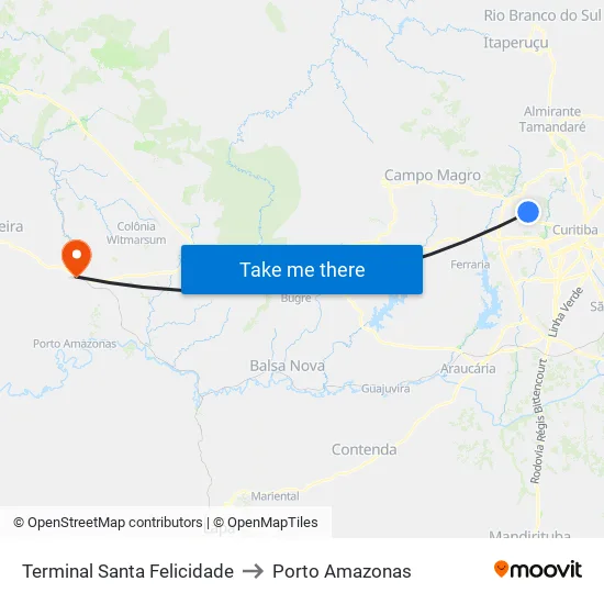 Terminal Santa Felicidade to Porto Amazonas map