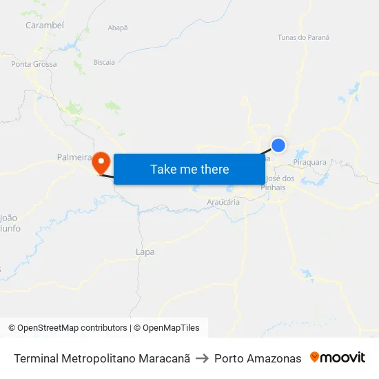 Terminal Metropolitano Maracanã to Porto Amazonas map