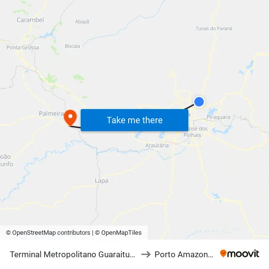 Terminal Metropolitano Guaraituba to Porto Amazonas map