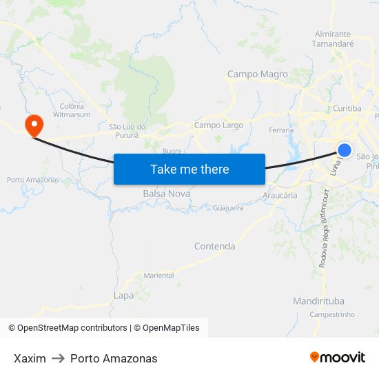 Xaxim to Porto Amazonas map