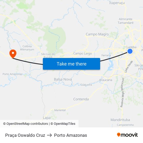 Praça Oswaldo Cruz to Porto Amazonas map