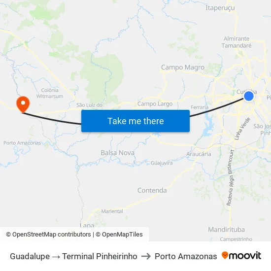 Estação Guadalupe (508) to Porto Amazonas map
