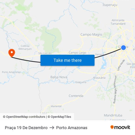 Praça 19 De Dezembro to Porto Amazonas map