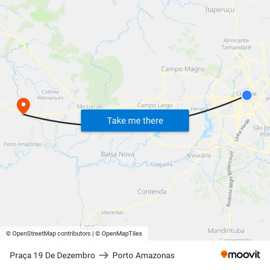Praça 19 de Dezembro to Porto Amazonas map