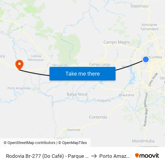Rodovia Br-277 (Do Café) - Parque Barigui to Porto Amazonas map