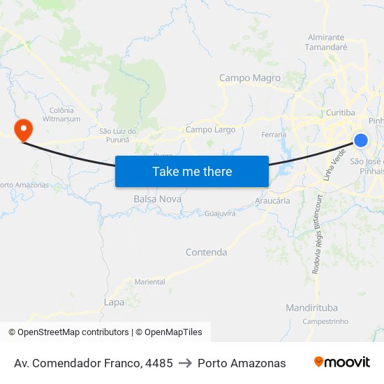 Av. Comendador Franco, 4485 to Porto Amazonas map