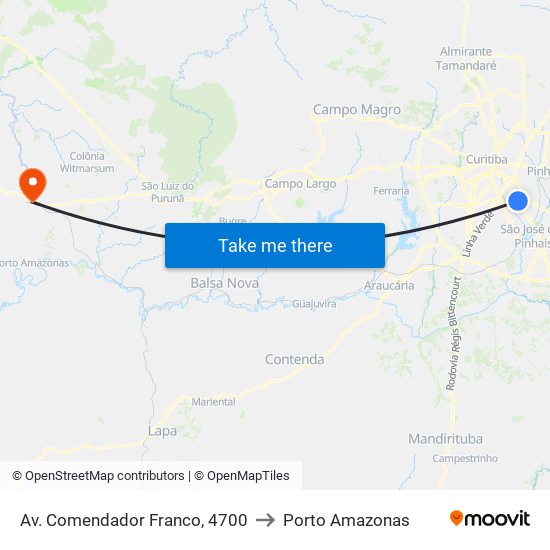 Av. Comendador Franco, 4700 to Porto Amazonas map