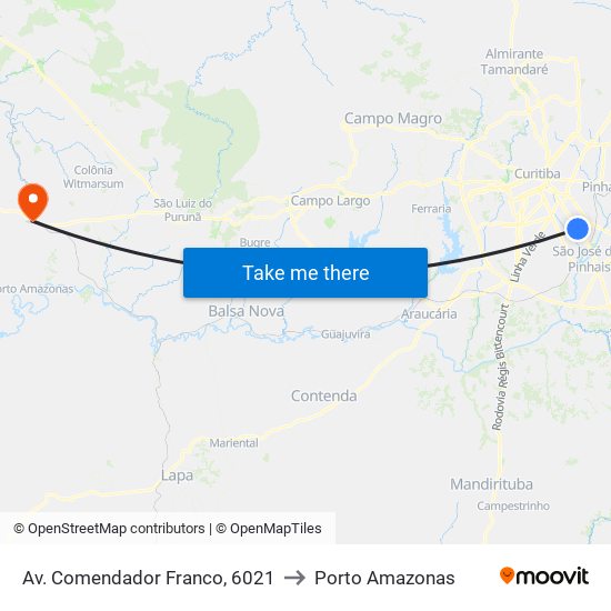 Av. Comendador Franco, 6021 to Porto Amazonas map