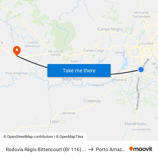 Rodovia Régis Bittencourt (Br 116)  - Ibratec to Porto Amazonas map