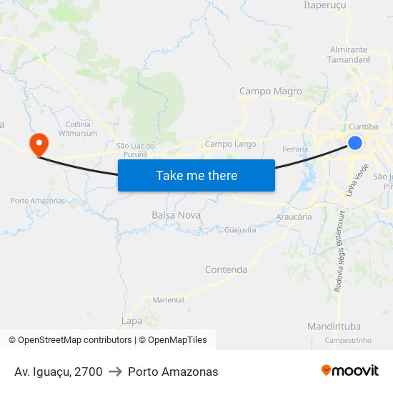 Av. Iguaçu, 2700 to Porto Amazonas map