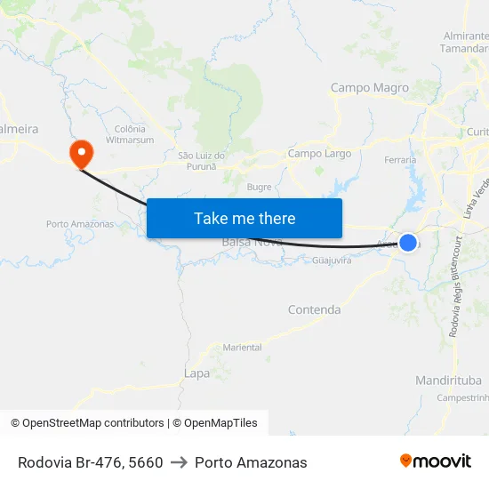Rodovia do Xisto (BR 476), 5660 to Porto Amazonas map