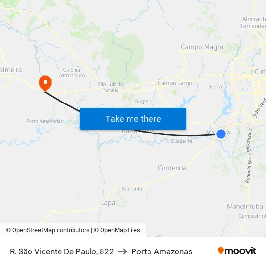 R. São Vicente De Paulo, 822 to Porto Amazonas map