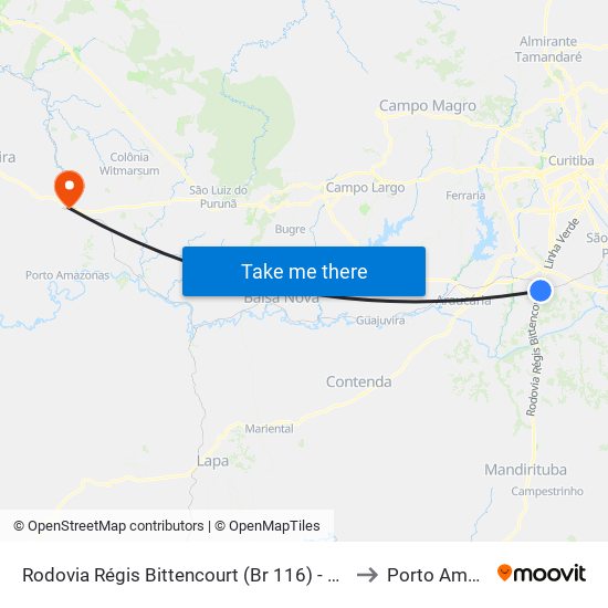 Rodovia Régis Bittencourt (Br 116) - Viaduto Pompéia to Porto Amazonas map