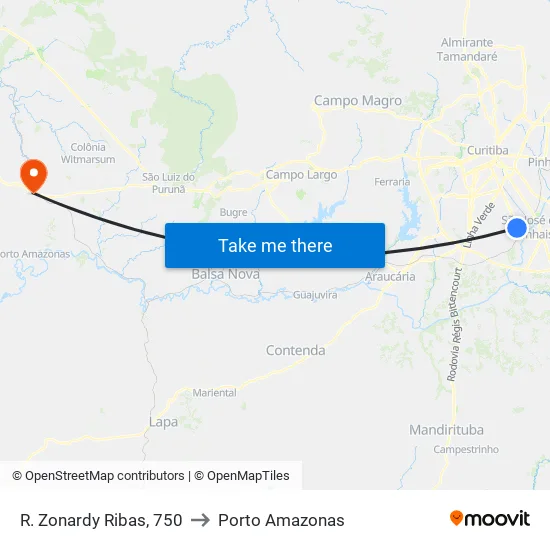 R. Zonardy Ribas, 750 to Porto Amazonas map