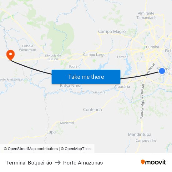 Terminal Boqueirão to Porto Amazonas map