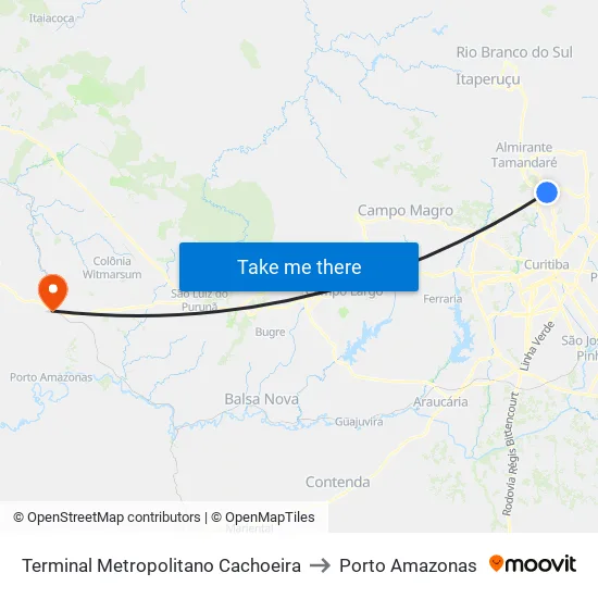 Terminal Metropolitano Cachoeira to Porto Amazonas map