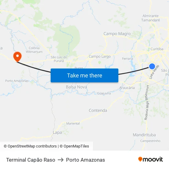 Terminal Capão Raso to Porto Amazonas map