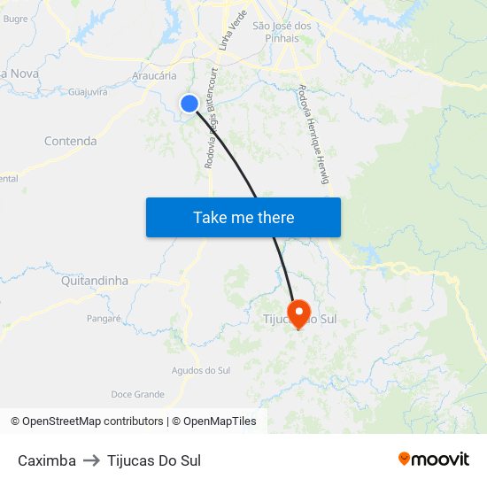 Caximba to Tijucas Do Sul map