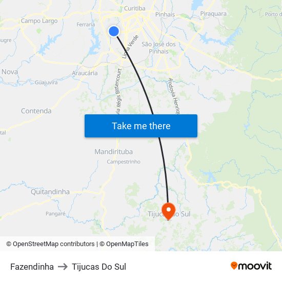 Fazendinha to Tijucas Do Sul map