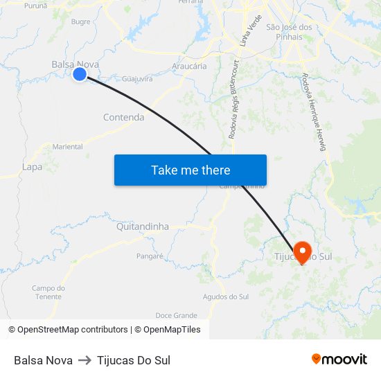 Balsa Nova to Tijucas Do Sul map