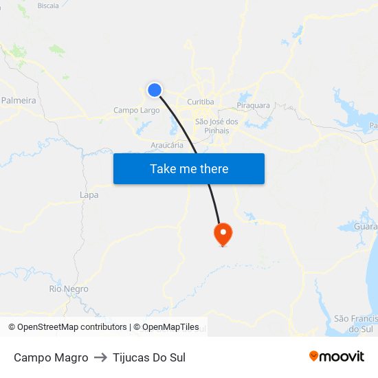 Campo Magro to Tijucas Do Sul map