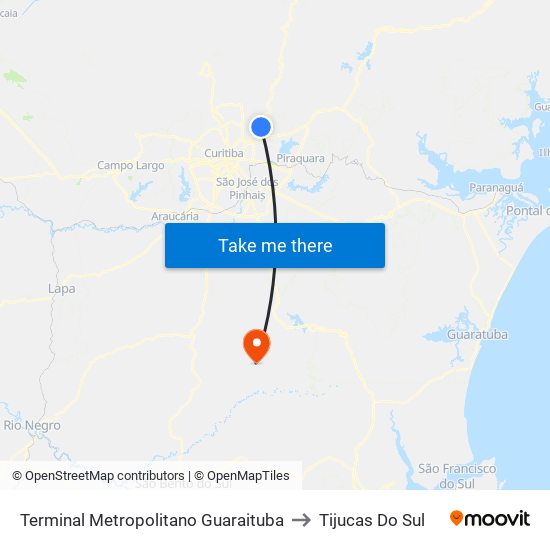 Terminal Metropolitano Guaraituba to Tijucas Do Sul map