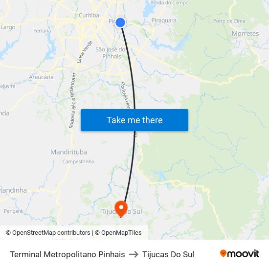 Terminal Metropolitano Pinhais to Tijucas Do Sul map