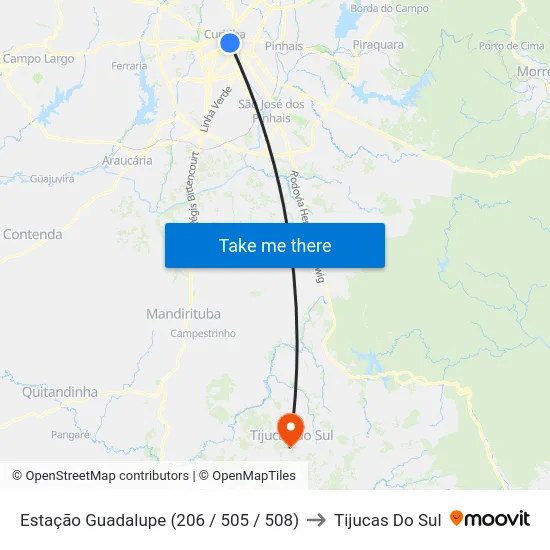 Estação Guadalupe (206 / 505 / 508) to Tijucas Do Sul map