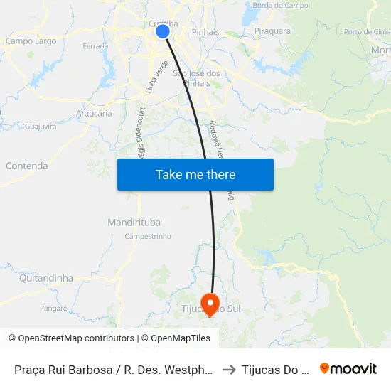 Praça Rui Barbosa (Desembargador Westphalen) to Tijucas Do Sul map