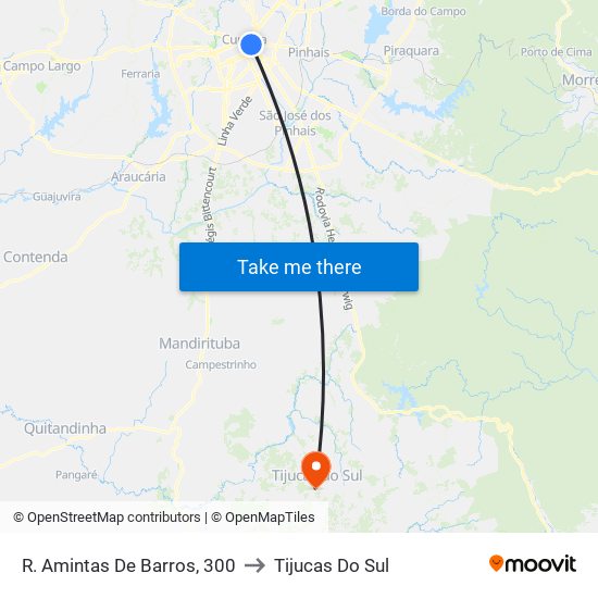 R. Amintas De Barros, 300 to Tijucas Do Sul map