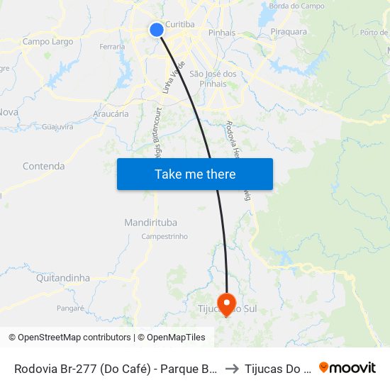 Rodovia Br-277 (Do Café) - Parque Barigui to Tijucas Do Sul map