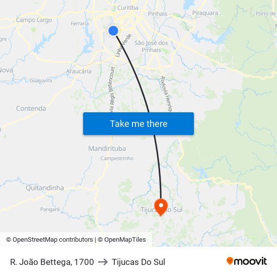 R. João Bettega, 1700 to Tijucas Do Sul map