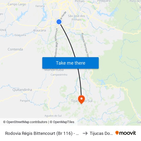 Rodovia Régis Bittencourt (Br 116) - Servopa to Tijucas Do Sul map