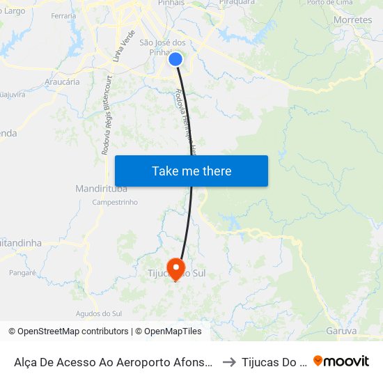 Alça De Acesso Ao Aeroporto Afonso Pena to Tijucas Do Sul map