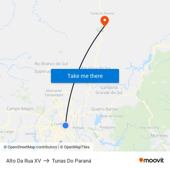 Alto Da Rua XV to Tunas Do Paraná map