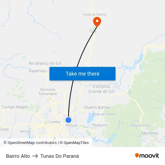 Bairro Alto to Tunas Do Paraná map