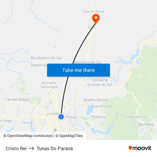 Cristo Rei to Tunas Do Paraná map