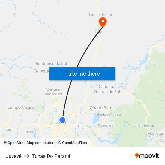 Juvevê to Tunas Do Paraná map